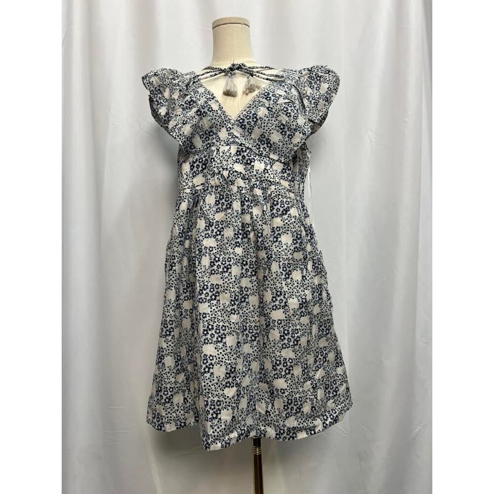 NWT! Anthropologie V-Neck Plunge Tunic Mini Dress Blue Motif Size SMALL